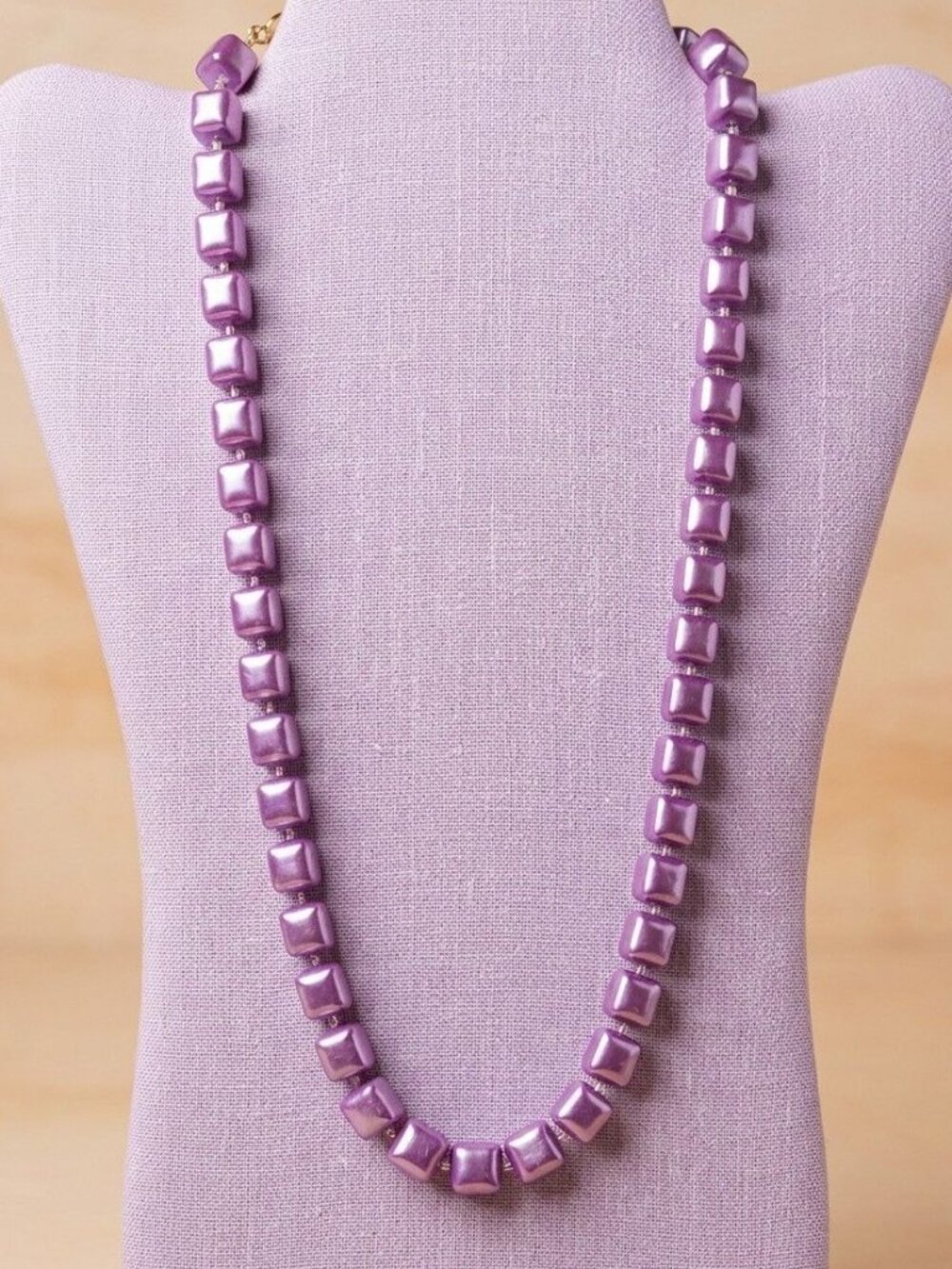 Vintage 1970-80 Square Beaded Necklace Purple